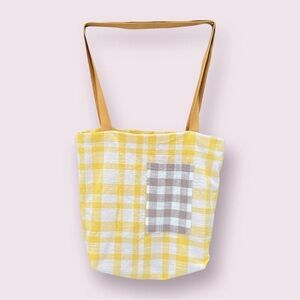 Yellow and White Checkered Tote Bag